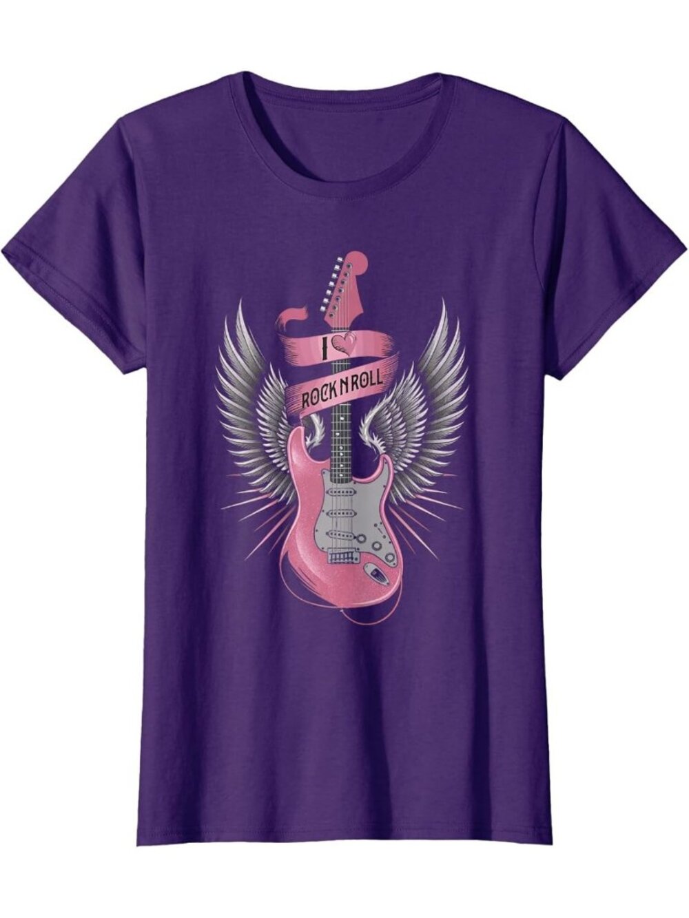 Vintage Pink Guitar T-Shirt with Angel Wings - Rock and Roll Graphic Tee